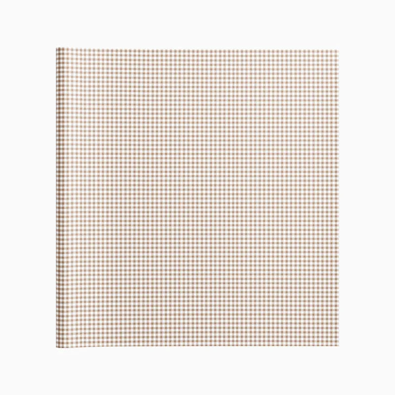 mantel de papel impermeable de vichy bege y blanco