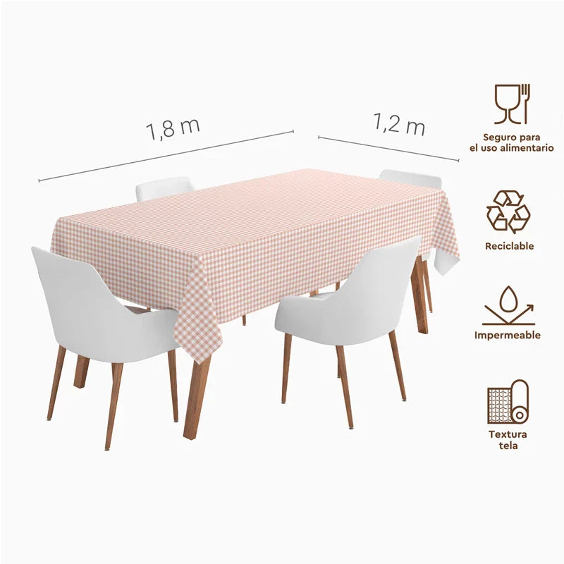 mantel de papel impermeable de vichy salmon y blanco
