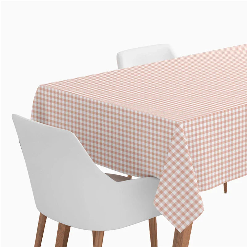 mantel de papel impermeable de vichy salmon y blanco