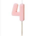 Vela de cumpleaños con forma de número en color pastel suave sobre fondo blanco número 4.