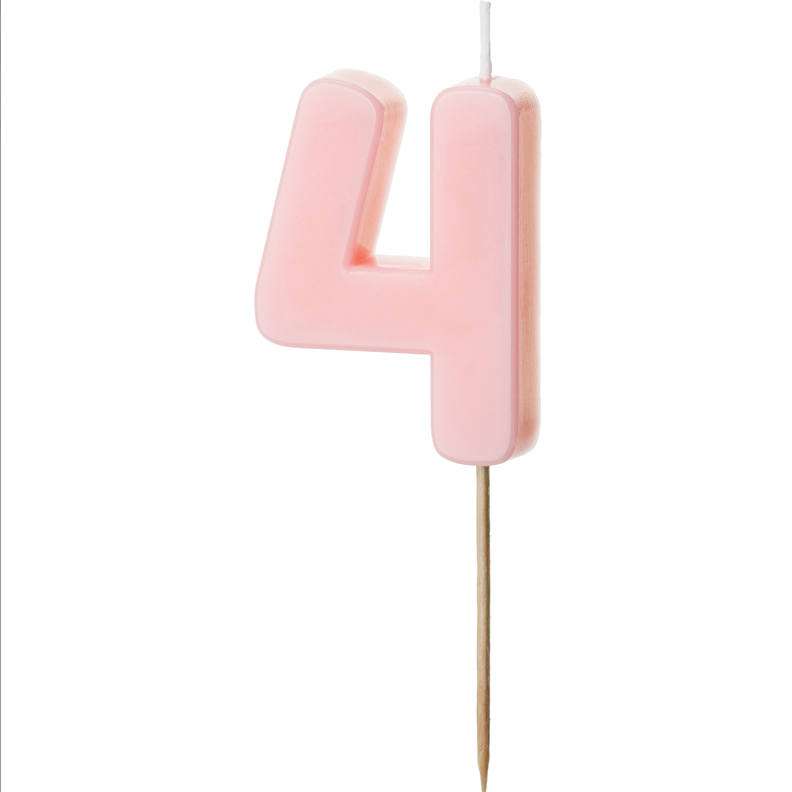 Vela de cumpleaños con forma de número en color pastel suave sobre fondo blanco número 4.