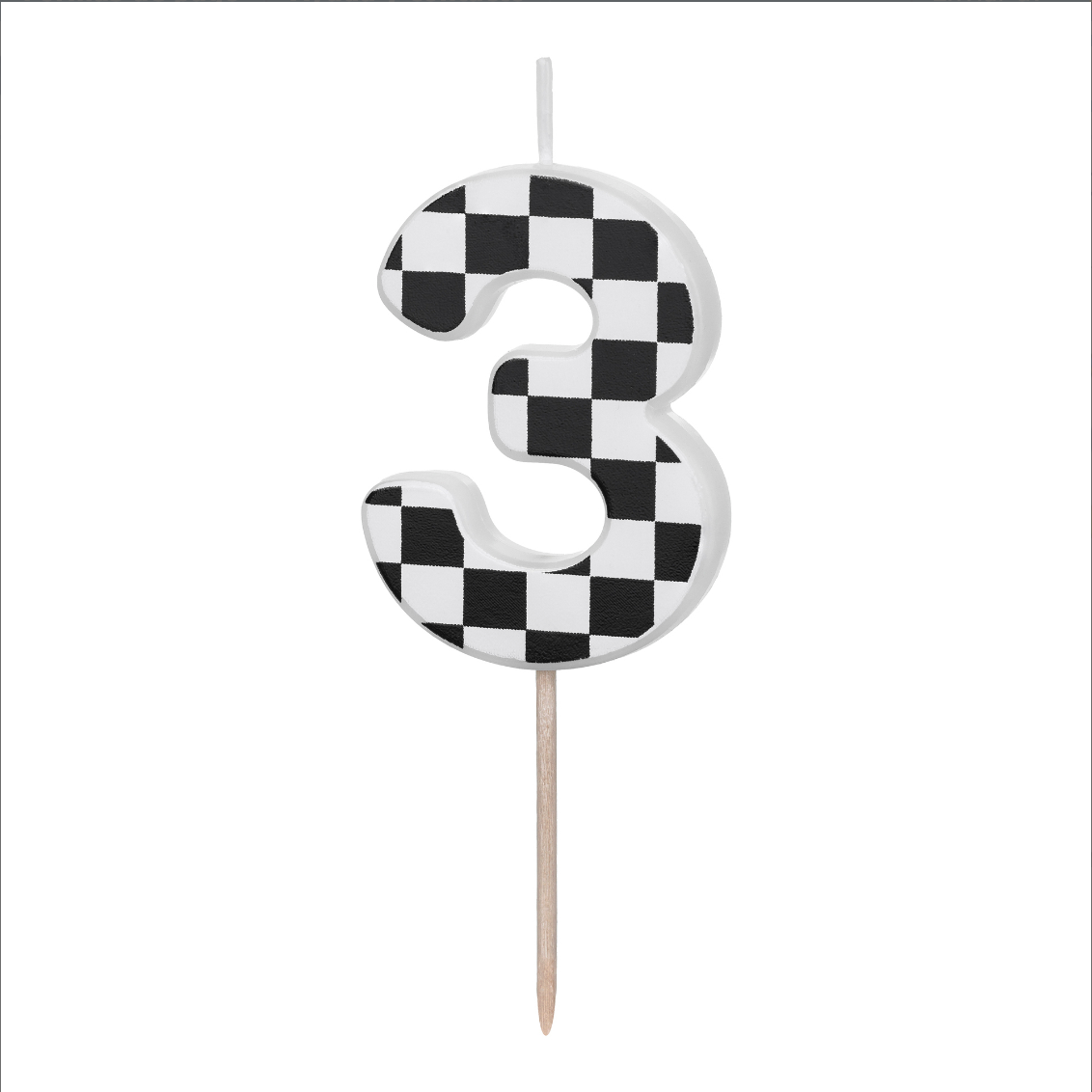 Vela de cumpleaños con forma de número y diseño de carreras estilo racing o coches número 3