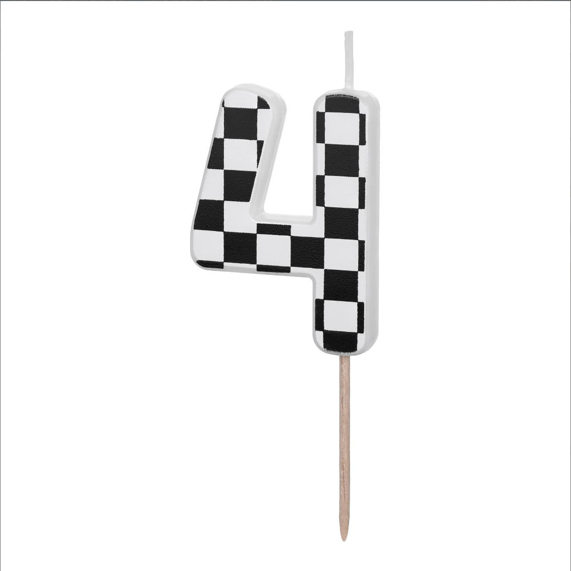 Vela de cumpleaños con forma de número y diseño de carreras estilo racing o coches número 4