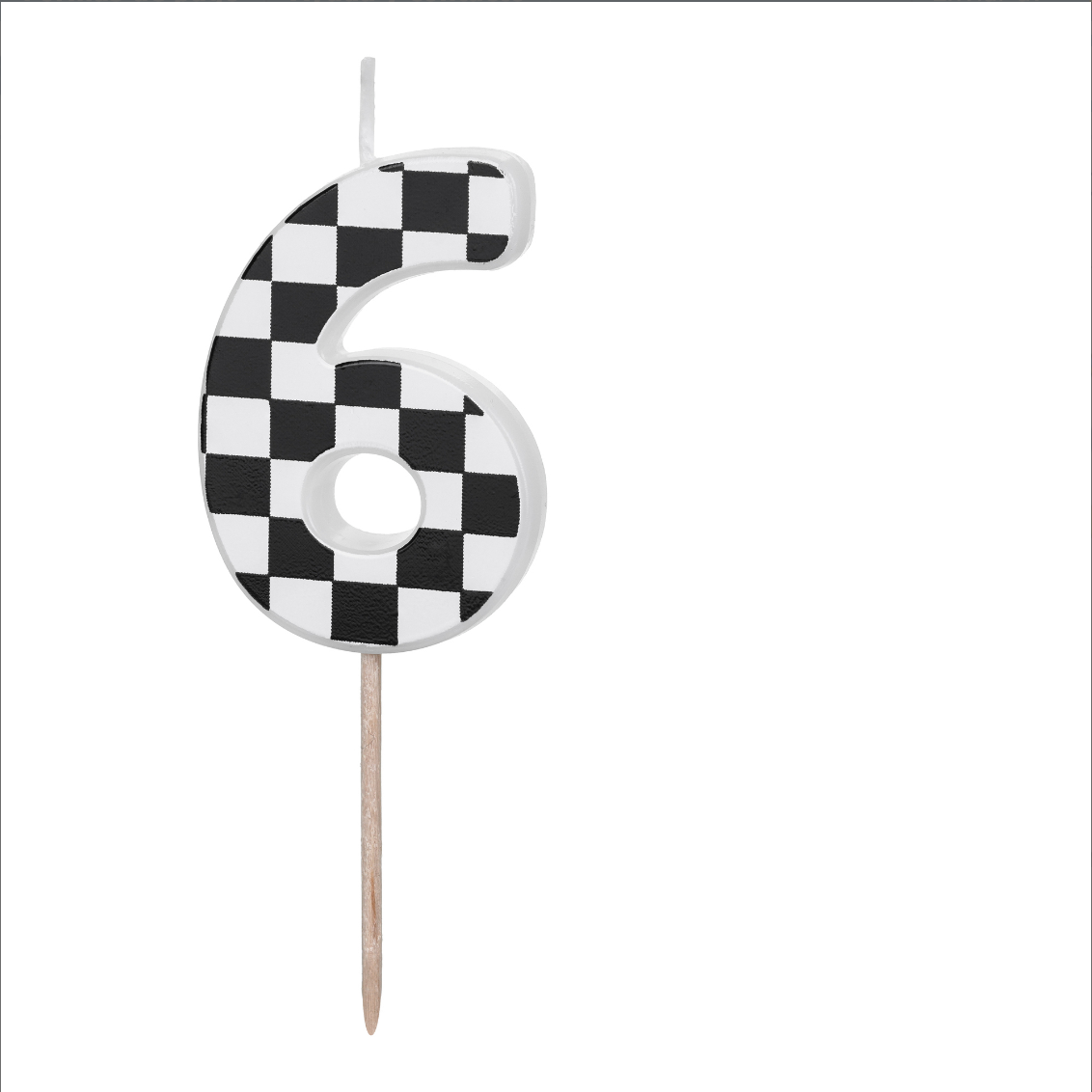 Vela de cumpleaños con forma de número y diseño de carreras estilo racing o coches número 6