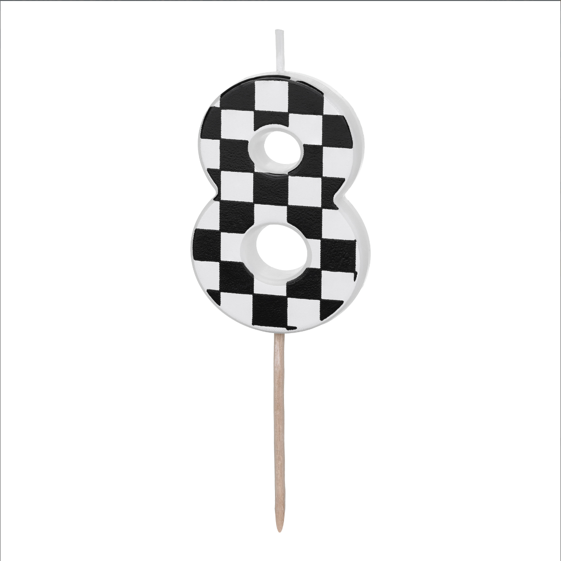 Vela de cumpleaños con forma de número y diseño de carreras estilo racing o coches número 8