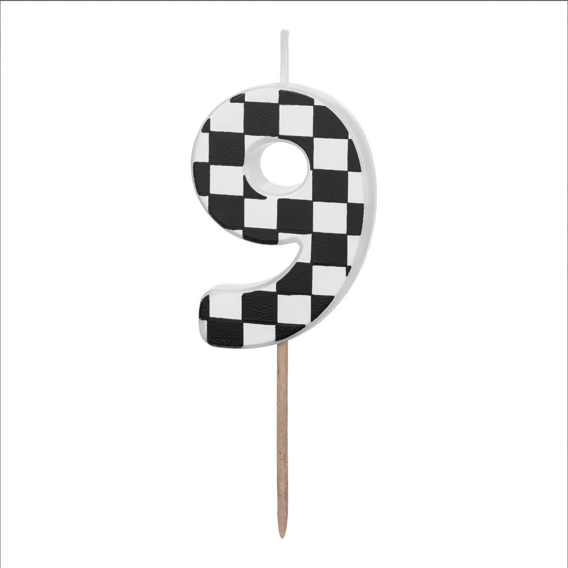 Vela de cumpleaños con forma de número y diseño de carreras estilo racing o coches número 9